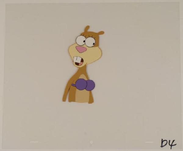 SpongeBob Sandy Surprise Orig Animation Production Cel: This original animation cel is from the Nickelodeon TV show SpongeBob Squarepants. The story takes place under the deep blue sea in Bikini Bottom, where SpongeBo