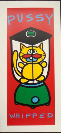 MARCO Pop Art PUSSY WHIPPED Red LE Funny Cat Print: Offered here is a very funny Pop art print by Pop art sensation MARCO: Title: "Pussy Whipped — Red" 2000 Serigraph on paper 14 × 35 Signed and numbered from a limited edition of 400 plus A
