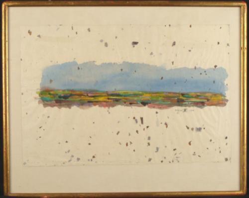 Signed Watercolor Painting ERWIN Landscape IV A Frame: Showcased here is an original hand-signed, watercolor painting on paper created by artist, Erwin. This painting is entitled, Landscape IV A, and is a fine example of Erwin's minimalist representationa