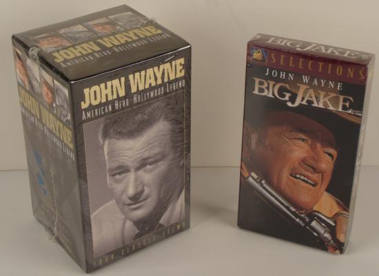 John Wayne American Hero Box Set Big Jake VHS Videos: What you'll get here are 5 classic John Wayne movies on VHS cassette tapes. American Hero / Hollywood Legend box set containing 4 movies, mint condition sealed:North to AlaskaRio GrandeSands of Iwo Ji