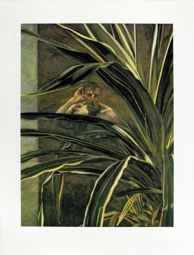 1995 Freud Interior w/ Plant & Self Portrait Poster: Reference #: ULR134 Artist Name: Freud, Lucian Title: Interior with Plant, Reflection Listening (Self Portrait Detail) Medium: Offset Lithograph Edition Size: 500 Year: 1995 Paper Size: 33.5 x 25.5 in