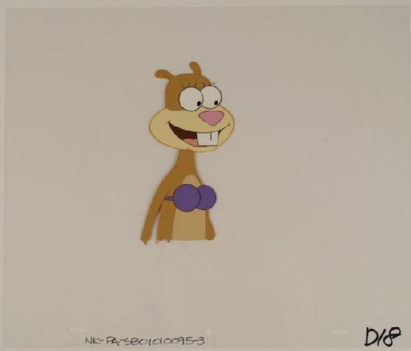 SpongeBob Sandy Cheeks Smiles Orig Animation Ar: This original animation cel is from the Nickelodeon TV show SpongeBob Squarepants. The story takes place under the deep blue sea in Bikini Bottom, where SpongeBob resides. Sp