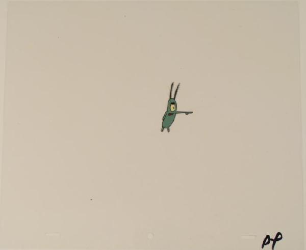 Pointing Plankton Orig Animation SpongeBob Art : This original animation cel is from the Nickelodeon TV show SpongeBob Squarepants. The story takes place under the deep blue sea in Bikini Bottom, where SpongeBob resides. Sp