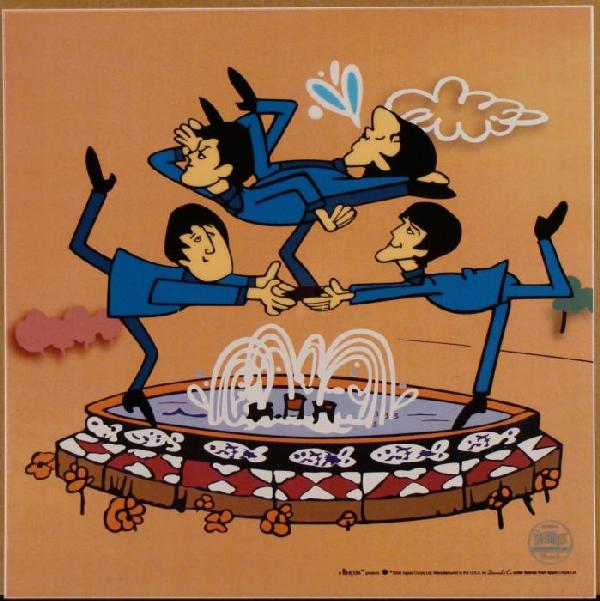 Beatles Cartoon Ltd Ed Sericel Animation Cel Fo: This animation sericel features John, Paul, George, and Ringo as inspired by their Saturday morning cartoon series The Beatles. This cel was re-created from a scene captured in the second season's ope