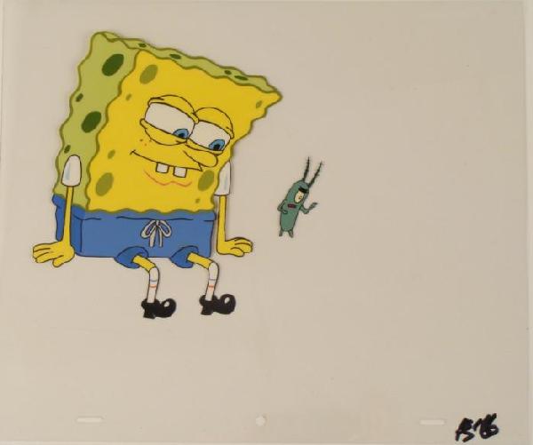 Plankton Pointing Original Animation SpongeBob : This original animation cel is from the Nickelodeon TV show SpongeBob Squarepants. The story takes place under the deep blue sea in Bikini Bottom, where SpongeBob resides. Sp