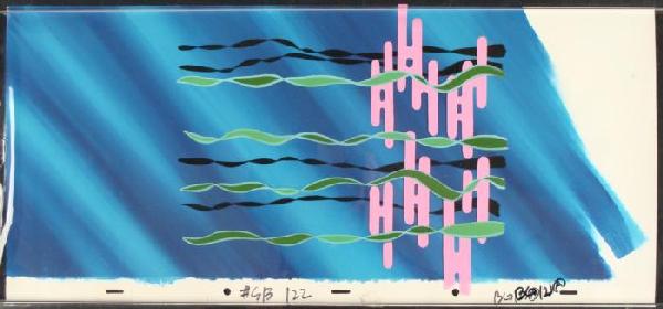 Underwater Orig Background and Animation Cel Sp: This original hand-painted background and animation cel is from the Nickelodeon TV show SpongeBob Squarepants. The story takes place under the deep blue sea in Bikini Bo