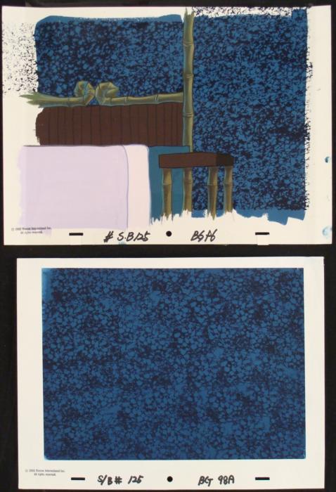 2 SpongeBob Squidwards Bed Orig Animation Backg: These are 2 original hand-painted backgrounds from the Nickelodeon television show SpongeBob Squarepants. The story takes place under the deep blue sea in Bikini Bottom, wher