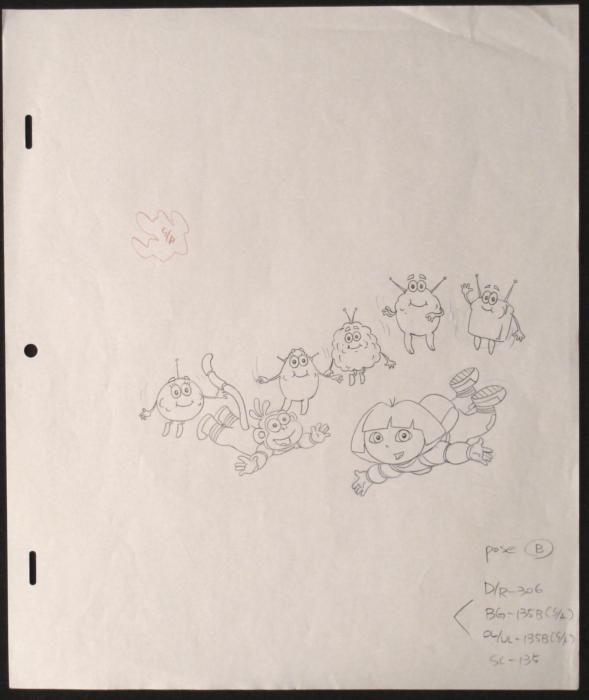 Dora The Explorer Orig Animation Art Drawing Sp: This original drawing was used in the production of the animated series Dora the Explorer. It is a unique image, from which an animation cel was inspired or created. This unusual scene portrays Dora a