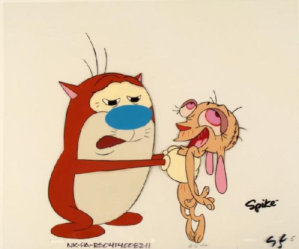 Original Cant Fight It Cel Ren and Stimpy Produ: This is an original production animation cel from the Nickelodeon TV show Ren & Stimpy. The show follows two characters - Ren, a crazy Chihuahua - and - Stimpy, an incredibly stupid