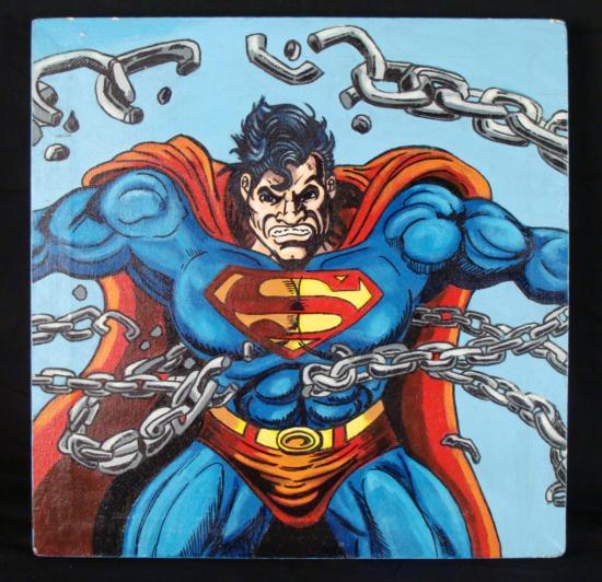 Steve Kaufman Original Painting On Canvas SUPERMAN: The man of steel is here, breaking through chains--and he looks like he's ready to break right through the canvas! This original painting was done by Pop artist Steve Kaufman. His Superman painting ha