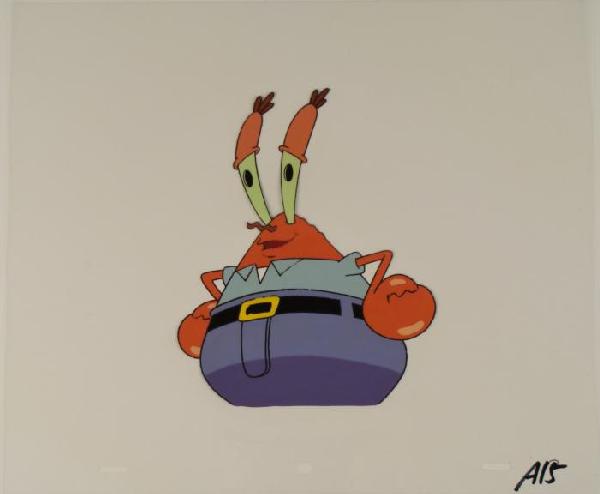 Animation Original Content Mr. Krabs SpongeBob Art Cel: This original animation cel is from the Nickelodeon TV show SpongeBob Squarepants. The story takes place under the deep blue sea in Bikini Bottom, where SpongeBob resides. Sp