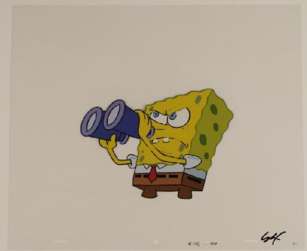 Man on a Mission Spongebob Original Production Art Cel: This original animation cel is from the Nickelodeon TV show SpongeBob Squarepants. The story takes place under the deep blue sea in Bikini Bottom, where SpongeBob resides. Sp