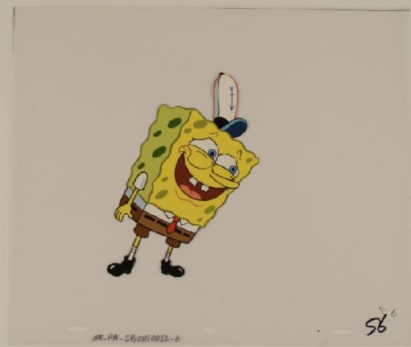 Original Cel Nervous Laugh Spongebob Animation Art: This original animation cel is from the Nickelodeon TV show SpongeBob Squarepants. The story takes place under the deep blue sea in Bikini Bottom, where SpongeBob resides. Sp