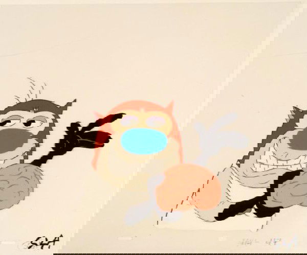 Ren and Stimpy Brain Surgeon Original Cel Production: This is an original production animation cel from the Nickelodeon TV show Ren & Stimpy. The show follows two characters - Ren, a crazy Chihuahua - and - Stimpy, an incredibly stupid