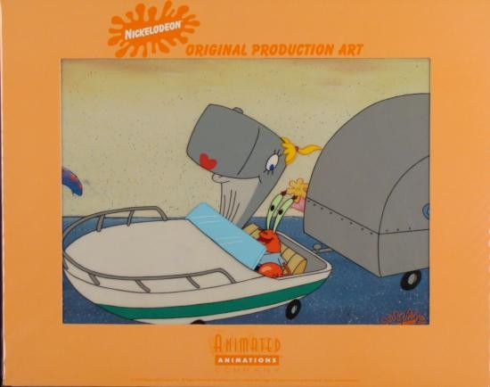 SPONGEBOB Mr Krabs Driving Original Production Art Cel: This original production art cel is from the SpongeBob SquarePants episode entitled The Squeaky Boots , which aired in Season One. In this cel, Mr. Krabs is driving his boat with his daughte