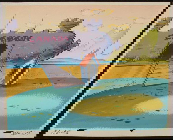 Ren and Stimpy Castle Background Original Animation: This original hand-painted background is from the Nickelodeon TV show Ren & Stimpy. The show follows two characters - Ren, a crazy Chihuahua - and - Stimpy, an incredibly stupid cat