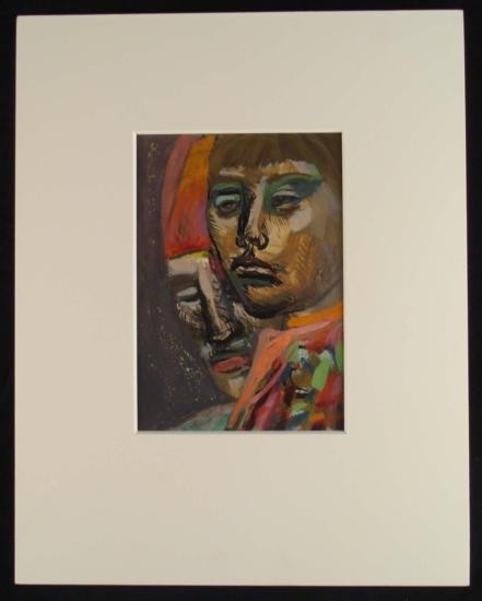 Josef Presser Signed 2 Faces Original Mixed Media Art: This is an original mixed media work by Josef Presser. The subjects here are a clown and a circus performer with their faces overlapping each other. Artist: Josef Presser Title: "2 Faces" Medium: Mixe