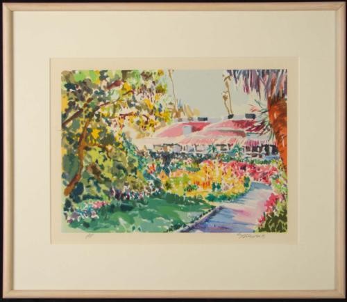 LAS BRISAS Laguna Beach Sassone Framed Signed LE Art: Here is a very appealing view of the famous La Brisas restaurant in Laguna Beach by well-known contemporary Impressionist Marco Sassone: Title: "Las Brisas" 1981 Silkscreen on Arches Signed LR; noted