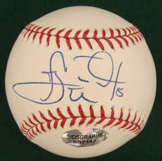 Carl Everett Signed Baseball All Star Outfielder C REX: This baseball was signed by former Major League outfielder and All Star Carl Everett. The autograph is in blue ballpoint. The ball is a Rawlings Official Major League Selig model. It is in excellent c