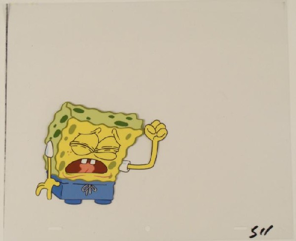 Original Art Cel Sobbing Production SpongeBob SwimSuit: This original animation cel is from the Nickelodeon TV show SpongeBob Squarepants. The story takes place under the deep blue sea in Bikini Bottom, where SpongeBob resides. Sp