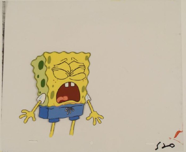 Production Art SpongeBob Original Crying Art Cel: This original animation cel is from the Nickelodeon TV show SpongeBob Squarepants. The story takes place under the deep blue sea in Bikini Bottom, where SpongeBob resides. Sp