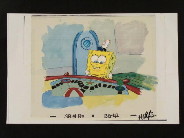 Background Cel Production SpongeBob Treasure Original: This original hand-painted background and animation cel is from the Nickelodeon TV show SpongeBob Squarepants. The story takes place under the deep blue sea in Bikini Bo