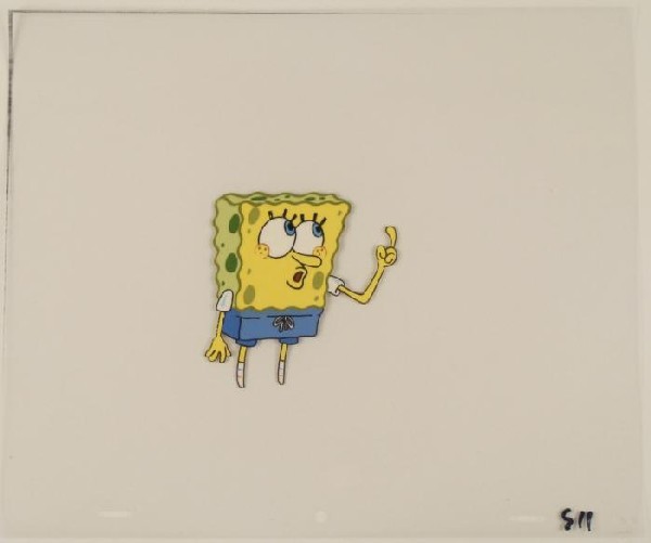 Cel Animation SpongeBob Original In His Swimsuit Art: This original animation cel is from the Nickelodeon TV show SpongeBob Squarepants. The story takes place under the deep blue sea in Bikini Bottom, where SpongeBob resides. Sp