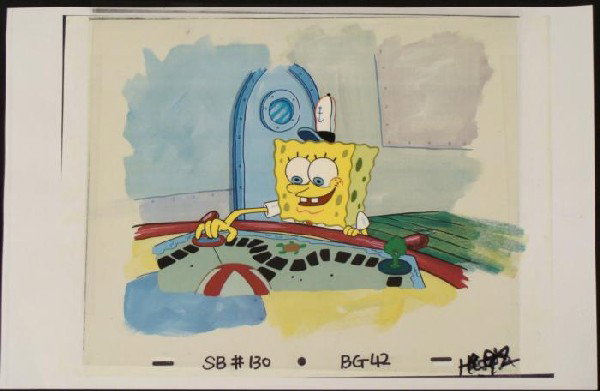 Background Cel Production SpongeBob Pirate Map Original: This original hand-painted background and animation cel are from the Nickelodeon TV show SpongeBob Squarepants. The story takes place under the deep blue sea in Bikini B