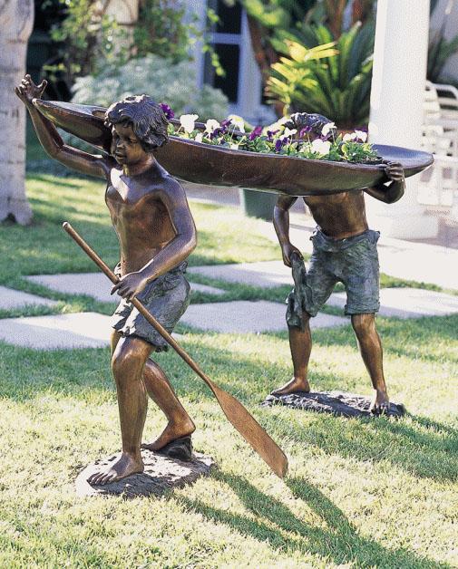 Bronze Sculpture Henry and James Carrying Canoe Pescara: The dimensions for this wonderful sculpture are 43"H x 76"W x 30"L. The bronze artwork is made like a fine piece of jewelry using the "lost wax" method. Our skilled and experienced craftsm