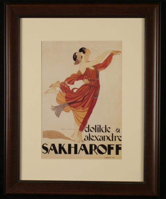 Clotilde et Alexandre Sakharoff George Barbier Print: This is a reproduction of a poster for a dance performance starring the innovative Alexandre Sakharoff, along with partner and wife Clotilde von Derp. This was the debut performance for the amazing co