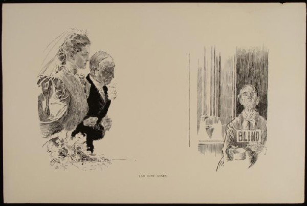 Charles Gibson Girl Original Book Print 1896 BLIND: This is an original, double-sided print from the antique book Pictures of People by Charles Dana Gibson. The book and this print were published in 1896, and the edition was limited to 500 copies, many