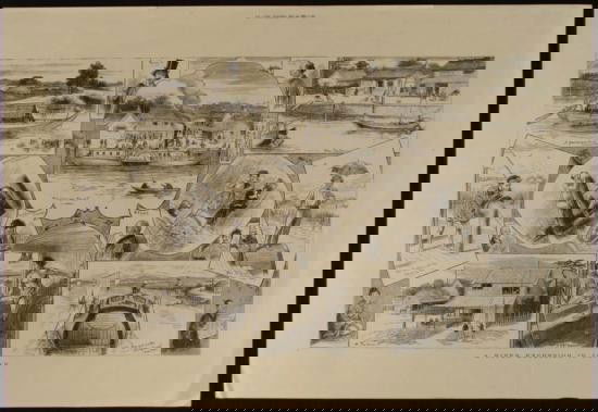 Japan Antique English Newspaper Print The Graphic 1882: This print from the British newspaper supplement The Graphic, portrays a series of scenes along a river in Japan. It is interesting to see a British Victorian's view of this remote part of the exotic