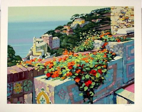 Howard Behrens LA TERRAZA LE Signed Art Print: Here's a lyrical landscape by the popular artist Howard Behrens: Title: "La Terraza" Medium: Serigraphy on Arches Dimensions: 37 × 46 Generous 2½ inch margins Signed in pencil by the artist