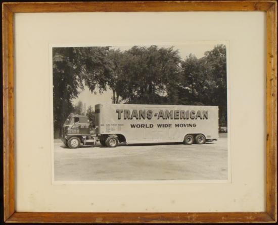 Old Trans-American Vintage Moving Truck Photo Picture: This is a vintage photograph of an old Moving Truck from Trans-American company. It is 11 x 14 size. The wood frame is 17" x 21". Overall it is in very good condition, with light aging, spotting on th