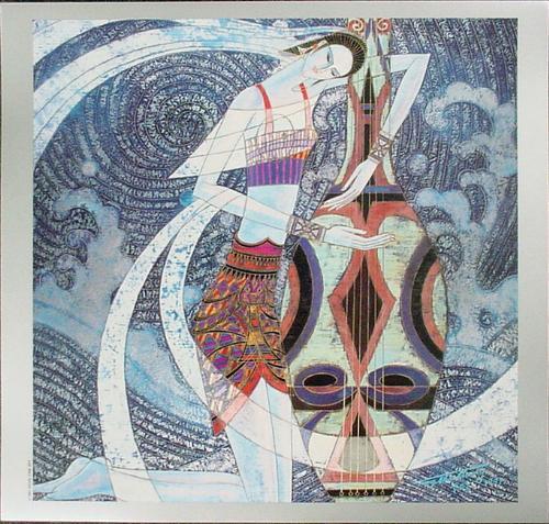Ting Shao Kuang Yunnan School WAVE Art Print: This lovely print of a woman playing a large stringed instrument — an ancestor to our bass fiddle, perhaps — is by one of the famous founders of the legendary Yunnan School, Ting Shao Kuan