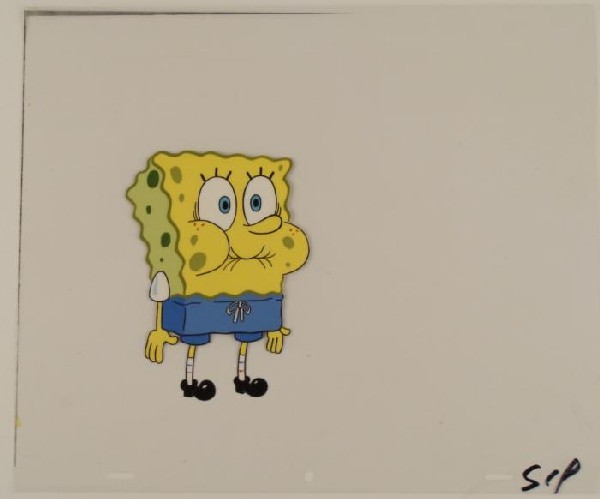 Production Spongbob Hold Your Breath Original Cel Art: This original animation cel is from the Nickelodeon TV show SpongeBob Squarepants. The story takes place under the deep blue sea in Bikini Bottom, where SpongeBob resides. Sp