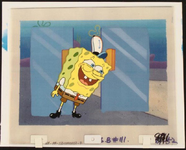 Original SpongeBob Stumbling Cel Background Production: This animation cel and reproduction background are from the Nickelodeon TV show SpongeBob Squarepants. The story takes place under the deep blue sea in Bikini Bottom, where Sponge