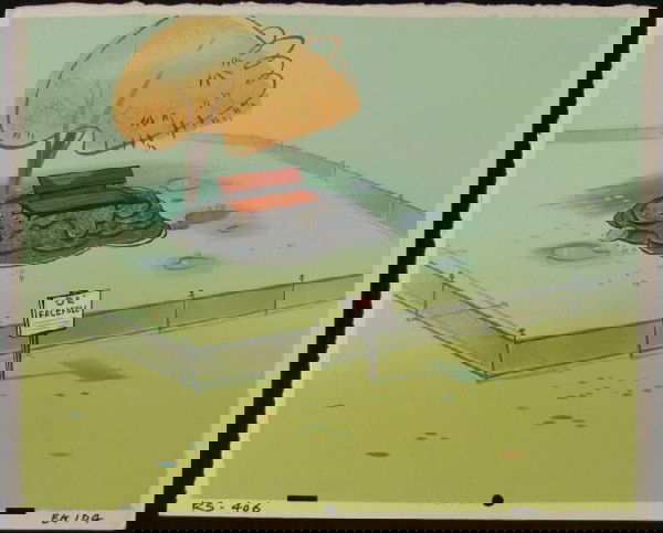 Background Orig Ol Facefull Ren and Stimpy Animation: This original hand-painted background is from the Nickelodeon TV show Ren & Stimpy. The show follows two characters - Ren, a crazy Chihuahua - and - Stimpy, an incredibly stupid cat