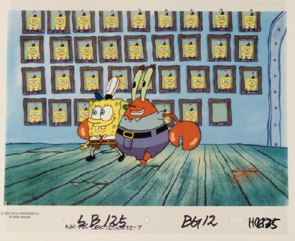 Walk Krab SpongeBob Original Animation Cel Background: This animation cel and reproduction background are from the Nickelodeon TV show SpongeBob Squarepants. The story takes place under the deep blue sea in Bikini Bottom, where Sponge
