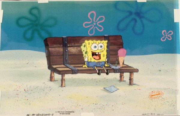 Friends Original Cel Art SpongeBob Background Animation: This animation cel and reproduction background are from the Nickelodeon TV show SpongeBob Squarepants. The story takes place under the deep blue sea in Bikini Bottom, where Sponge