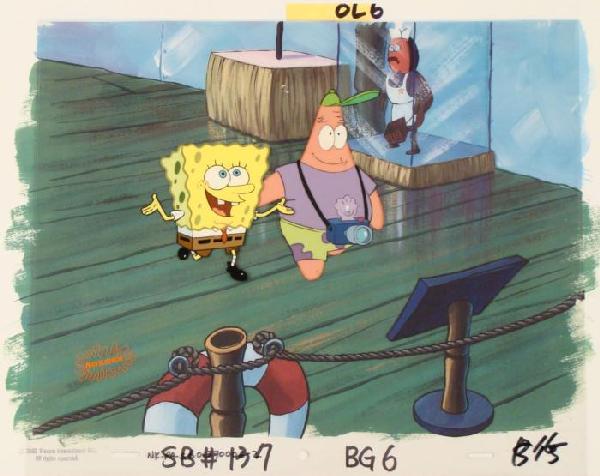 Original SpongeBob Animation Background Cel JellyFish: This animation cel and reproduction background are from the Nickelodeon TV show SpongeBob Squarepants. The story takes place under the deep blue sea in Bikini Bottom, where Sponge