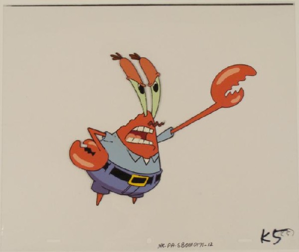 Enraged Mr Krabs Animation SpongeBob Art Original Cel: This original animation cel is from the Nickelodeon TV show SpongeBob Squarepants. The story takes place under the deep blue sea in Bikini Bottom, where SpongeBob resides. Sp
