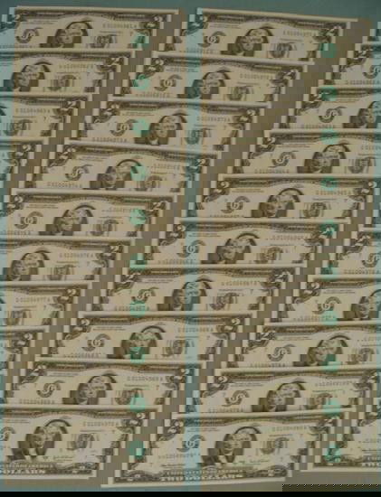 20) Consec # 2003 A $2 G Mint Two Dollar Bills Notes CU: (20) 2003 A $2 Bills, all with consecutive serial numbers Mint mark: F (Atlanta) Grade: Crisp Uncirculated