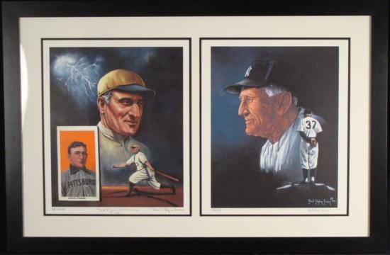 Honus Wagner Casel Stengel Baseball Prints - R.S. Simon: This is a double framed picture featuring two limited edition artist signed prints of two baseball greats. Honus Wagner and Casel Stengel are each portrayed wonderfully. The Honus print has an image o