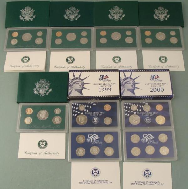 1994-2000 (7) United States MINT Proof Sets w/ COA: 1994-2000 (7) Mint Proof Sets Each includes case and Certificate of Authenticity 