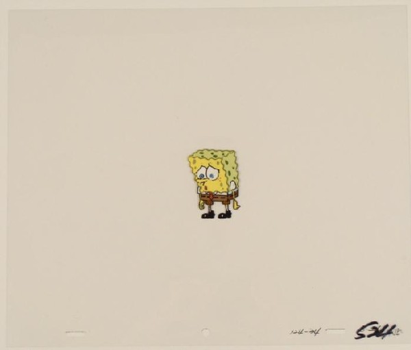 SpongeBob Original Production Art Looking Down Cel: This original animation cel is from the Nickelodeon TV show SpongeBob Squarepants. The story takes place under the deep blue sea in Bikini Bottom, where SpongeBob resides. Sp