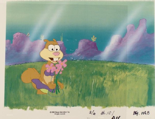 SpongeBob Original Vase Cel Background Production Art: This animation cel and reproduction background are from the Nickelodeon TV show SpongeBob Squarepants. The story takes place under the deep blue sea in Bikini Bottom, where Sponge
