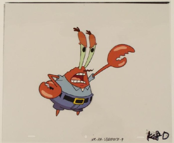 Original Krab Cel Mr Angry Animation SpongeBob Art: This original animation cel is from the Nickelodeon TV show SpongeBob Squarepants. The story takes place under the deep blue sea in Bikini Bottom, where SpongeBob resides. Sp