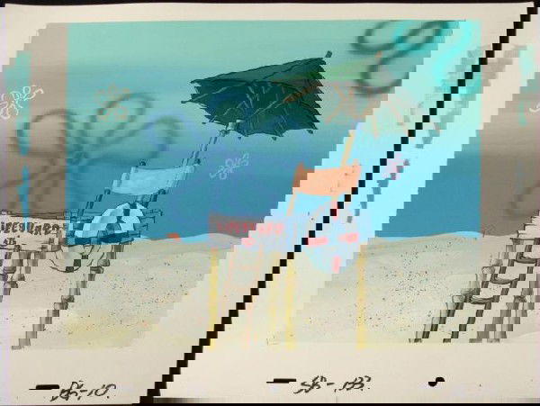 Lifegaurd Original Tower SpongeBob Background Animation: This original hand-painted background from the Nickelodeon TV show SpongeBob Squarepants. The story takes place under the deep blue sea in Bikini Bottom, where SpongeBob resi