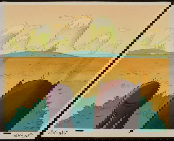 Production Gazing Original Ren and Stimpy Background: This original hand-painted background is from the Nickelodeon TV show Ren & Stimpy. The show follows two characters - Ren, a crazy Chihuahua - and - Stimpy, an incredibly stupid cat